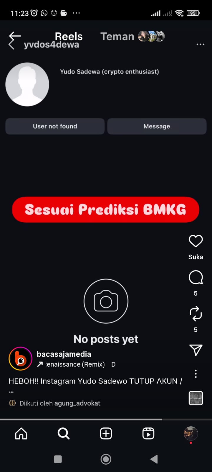 Akun Instagram diduga milik putra Menkeu Purbaya